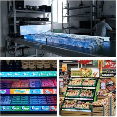 P0.9mm Ultra Thin Shelf LED Advertising Display 600X60X20mm 3840Hz Refresh Rate