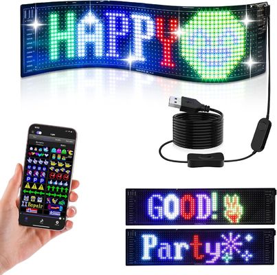 Programmable Led Sign, 15''x4'' Pre-made Animations & Customizable Text Led Car Sign, Bluetooth APP Control Scrolling LED Sign, Custom,Graffiti Flexible Led Matrix Panel for Car Store Hotel Holiday